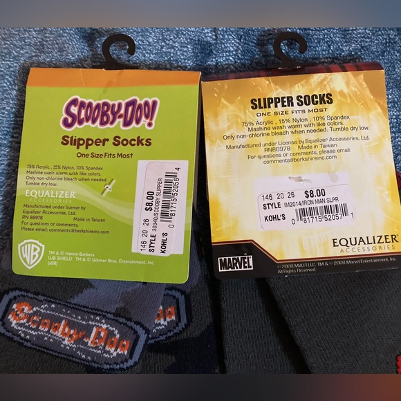 Slipper Socks for Kids (2),  Characters; Scooby Doo & Iron Man. One Size. NWT - Picture 5 of 5